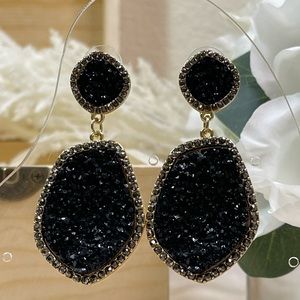 Cora Black Geometric Drop Earrings